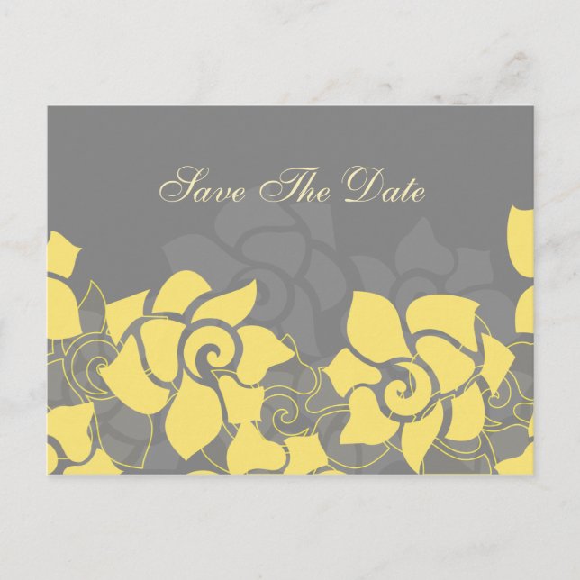 floral yellow gray Save the Date Announcement Postcard (Front)