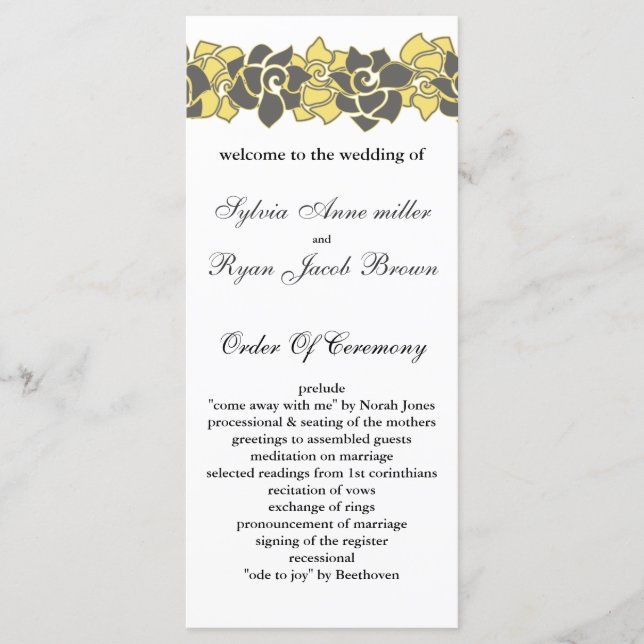 floral "yellow gray" Wedding program (Front)