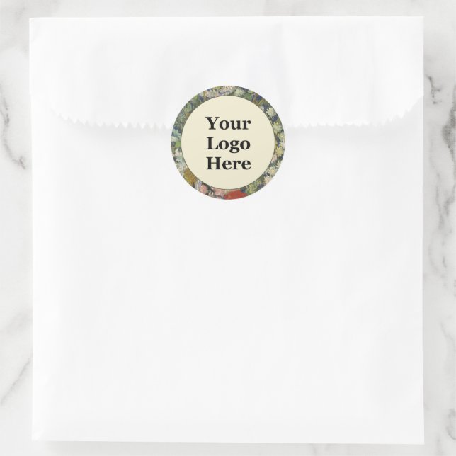 Floral Yellow Green and White Business Logo Here Classic Round Sticker (Bag)