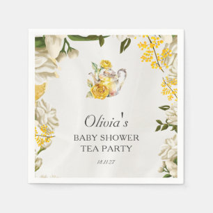 Floral Yellow Green Tea Party Baby Shower Paper Napkins
