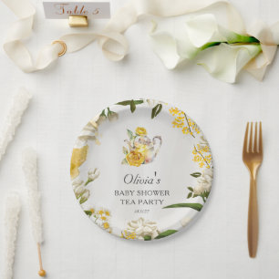 Floral Yellow Green Tea Party Baby Shower Paper Plates