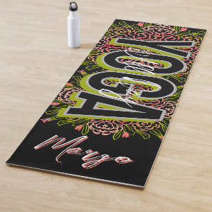 Floral Yellow Hand Drawn Name Yoga Mat