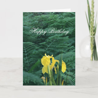 Floral Yellow Iris and Fern "Happy Birthday" Card