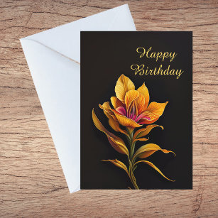 Floral Yellow Iris Painting Birthday Card