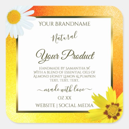 Floral Yellow Orange Glitter White Product Labels
