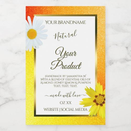 Floral Yellow Orange Glitter White Product Labels