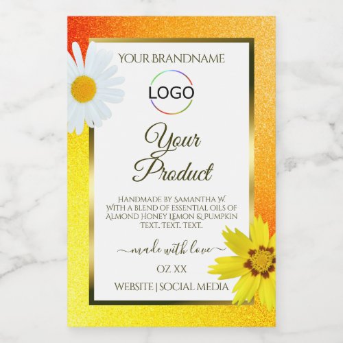 Floral Yellow Orange White Product Label with Logo