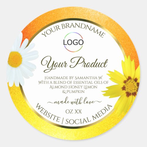 Floral Yellow Orange White Product Label with Logo