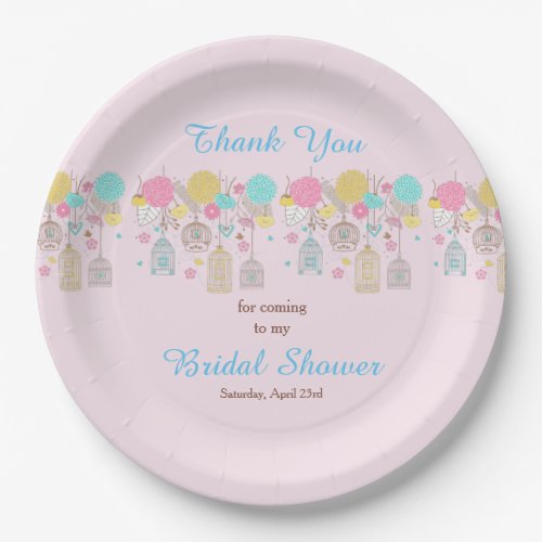 Floral Yellow  Pink Bird Cages Bridal Shower Paper Plates