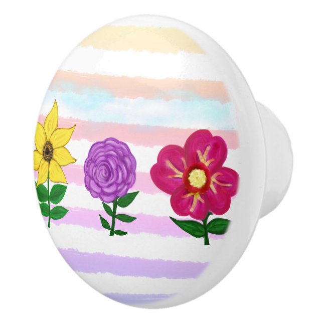 Floral Yellow Pink Purple Watercolor Stripes Ceramic Knob (Right)