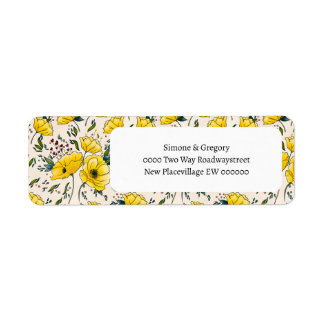 Floral yellow poppies buttercups flowers  label