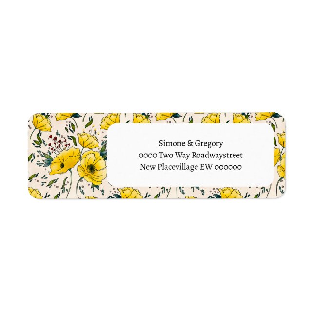 Floral yellow poppies buttercups flowers  label (Front)