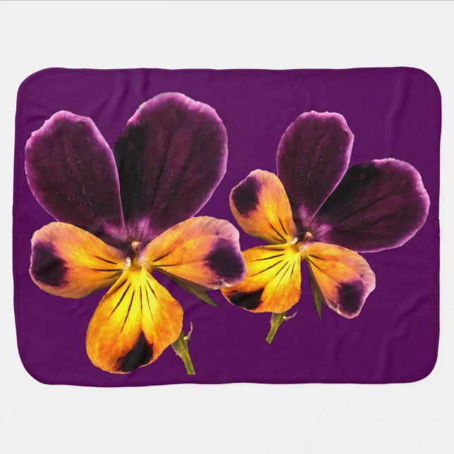 Floral Yellow Purple Flower Baby Blanket (Horizontal)