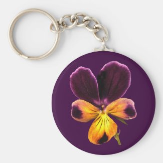 Floral Yellow Purple Pansy Flower Keychain