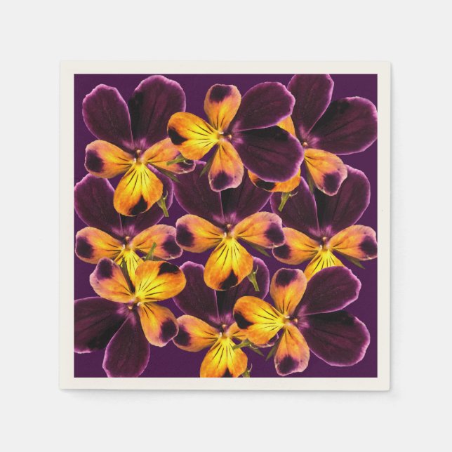 Floral Yellow Purple Pansy Flower Napkins (Front)