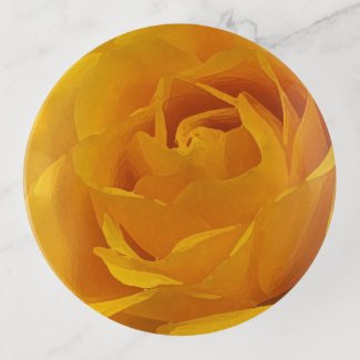 Floral Yellow Rose Flower Trinket Tray