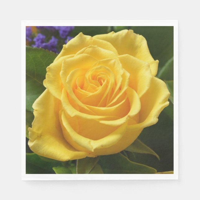 Floral Yellow Rose Flower Wedding Party Paper Napkins (Front)