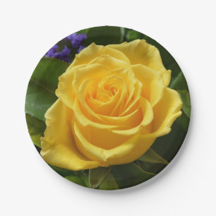 Floral Yellow Rose Flower Wedding Party Paper Plates