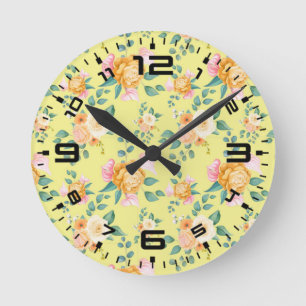 Floral Yellow Roses Pattern-56556 Round Clock