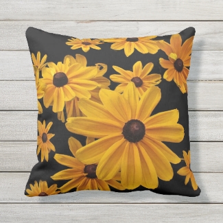 Floral Yellow Rudbeckia Flowers Outdoor Pillow
