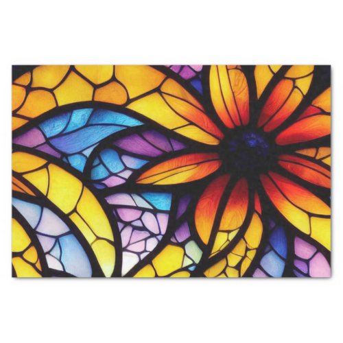 Floral Yellow Stained Glass Decoupage Tissue Paper