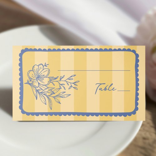 Floral Yellow Stripe Hand Drawn Frame Wedding Place Card