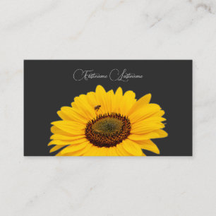 Floral yellow sunflower bee calligraphy dark gray business card
