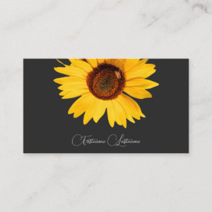 Floral yellow sunflower bee calligraphy dark gray business card