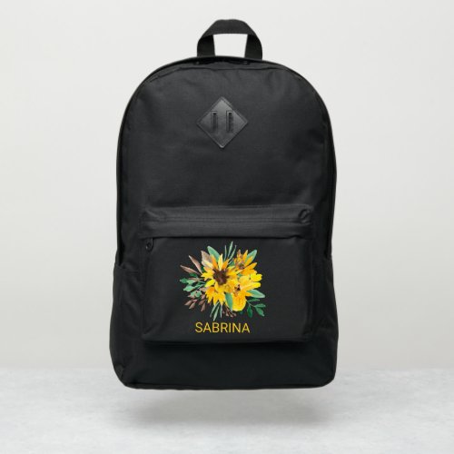 Floral yellow sunflower bouquet illustration name port authority backpack