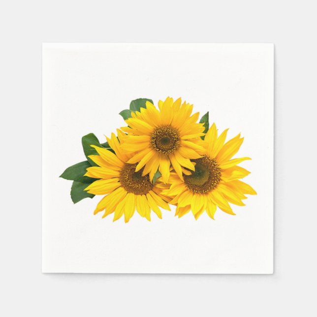 Floral Yellow Sunflower Country Wedding Flowers Paper Napkins (Front)