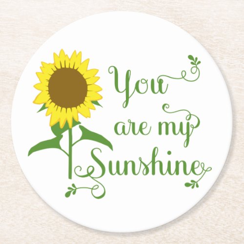 Floral Yellow Sunflower Flower Love Quote Wedding Round Paper Coaster