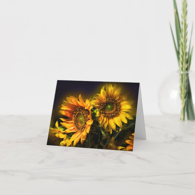 Floral Yellow Sunflower Flowers - Hello, Love Thank You Card (Front)