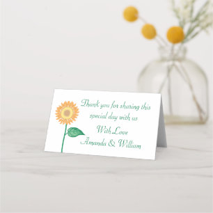 Floral Yellow Sunflower Green Thank You Wedding Place Card
