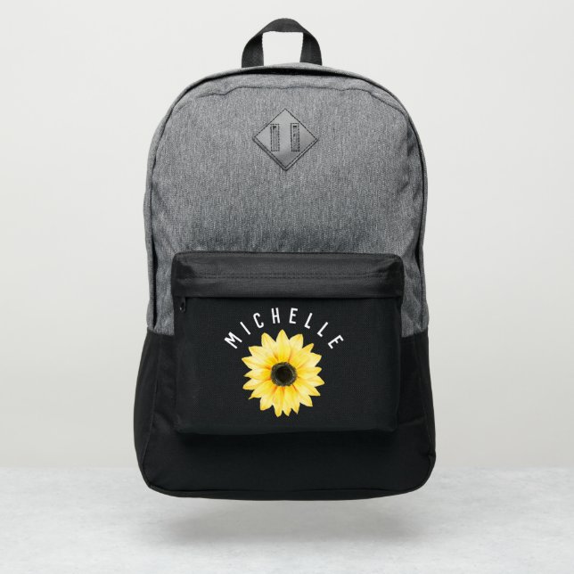 Floral yellow sunflower Personalized Name  Port Authority® Backpack (Front)