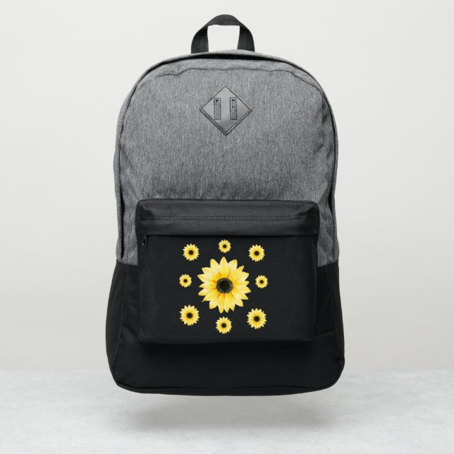 Floral yellow sunflower  port authority® backpack (Front)