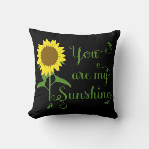 Floral Yellow Sunflower You are My Sunshine Black Throw Pillow