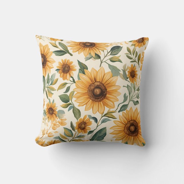 Floral Yellow Sunflowers Throw Pillow (Front)