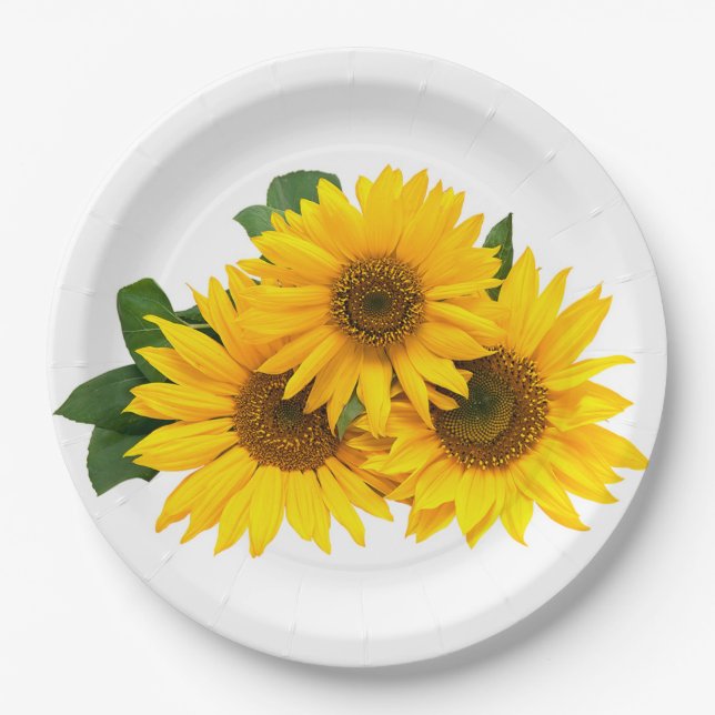 Floral Yellow Sunflowers - Wedding / Party Flowers Paper Plates (Front)
