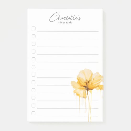 Floral Yellow watercolor flower To_Do List Post_it Notes
