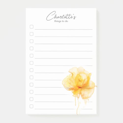 Floral Yellow watercolor flower To_Do List Post_it Notes