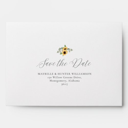 Floral Yellow Watercolor Sunflower Save The Date Envelope