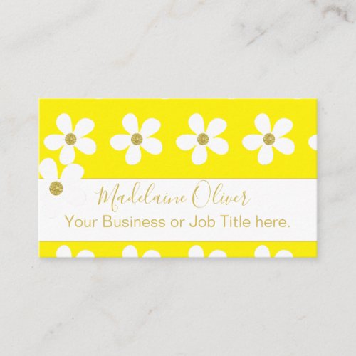 Floral Yellow White Daisy Gold Professional Business Card