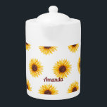 Floral Yellow White Sunflower Spring Teapot<br><div class="desc">Floral Teapot in Yellow White with Elegant Sunflower Pattern. Use personalize this template to change text</div>