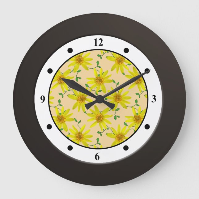 Floral Yellow Wildflower Modern Digits Large Clock (Front)