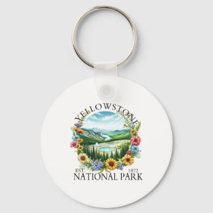 Floral Yellowstone National Park Hiking Camping Ou Keychain