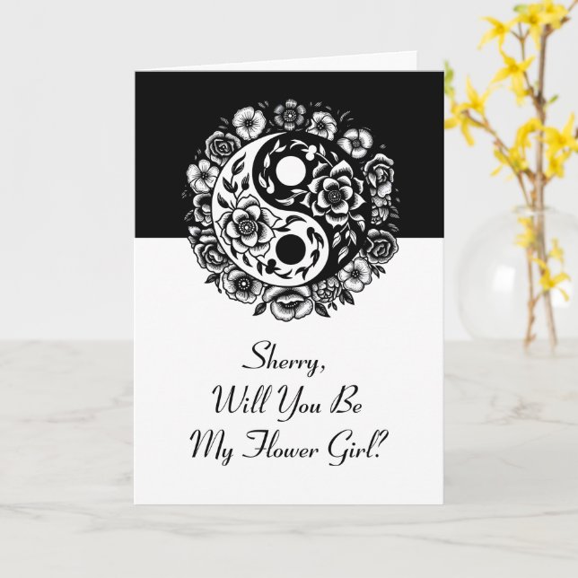 Floral Yin Yang Flower Girl Proposal Card (Yellow Flower)