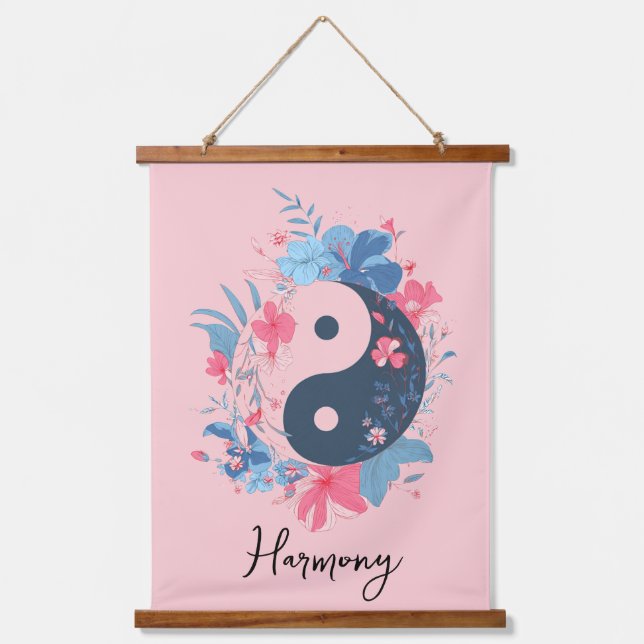 Floral Yin Yang Harmony Hanging Tapestry (Front)