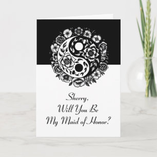 Floral Yin Yang Maid of Honor Proposal Card