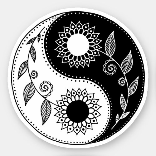 Floral yin yang symbol sticker