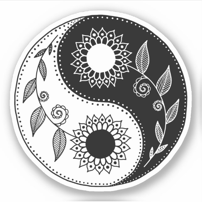 Floral yin yang symbol sticker (Front)